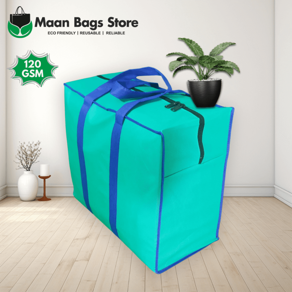 Storage Bag - Premium Durable  Non Woven 120 GSM, 20 * 17 + 10 ( Aqua Blue )